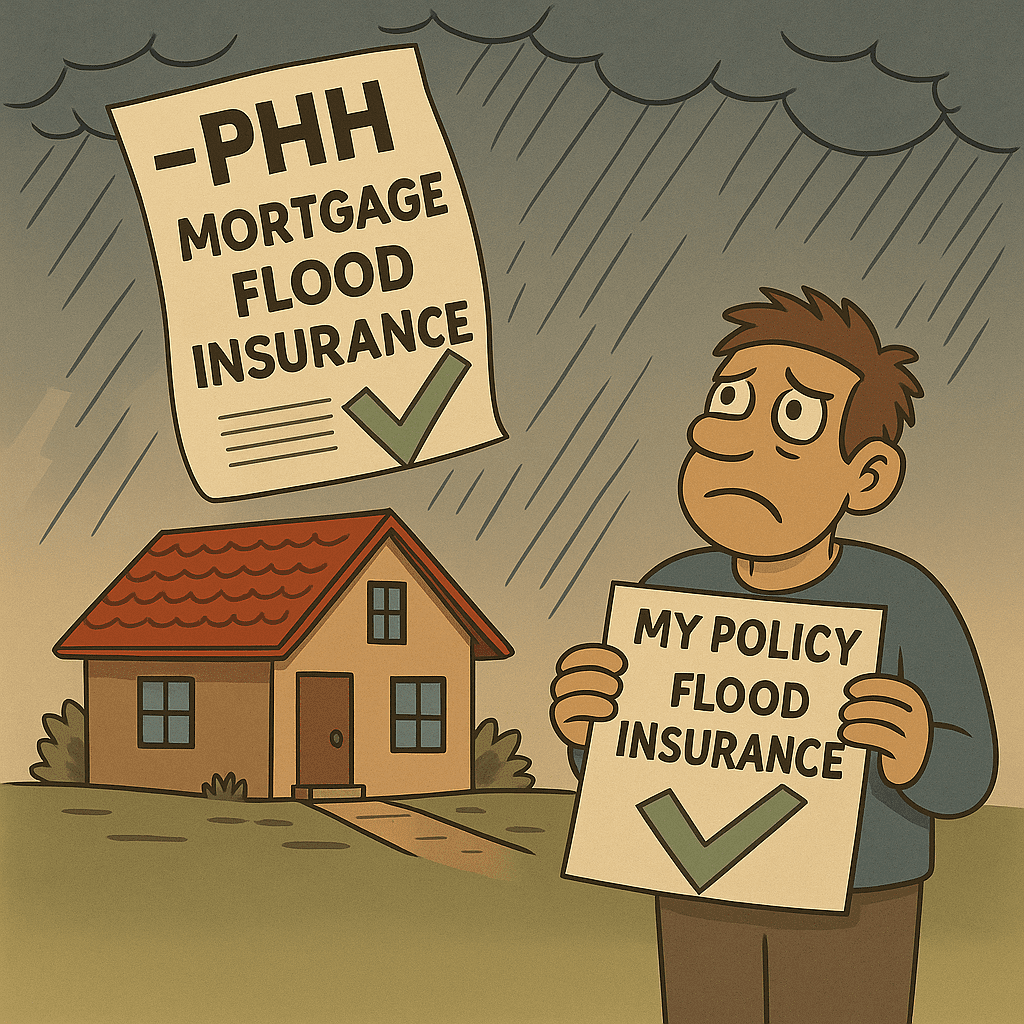 Homeowner already has flood policy, yet PHH Mortgage adds force-placed flood insurance—duplicate coverage and escrow account error